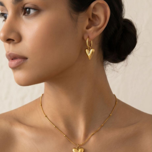 Conjunto Coração em Aço Inoxidável - Dourado