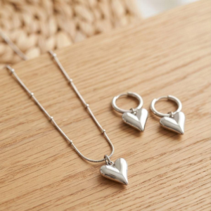 Conjunto Coração em Aço Inoxidável - Prata