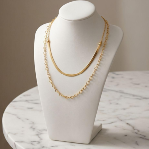Colar Duplo Elos de Coração - Dourado
