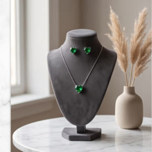 Conjunto Coração Verde Folheado a Prata