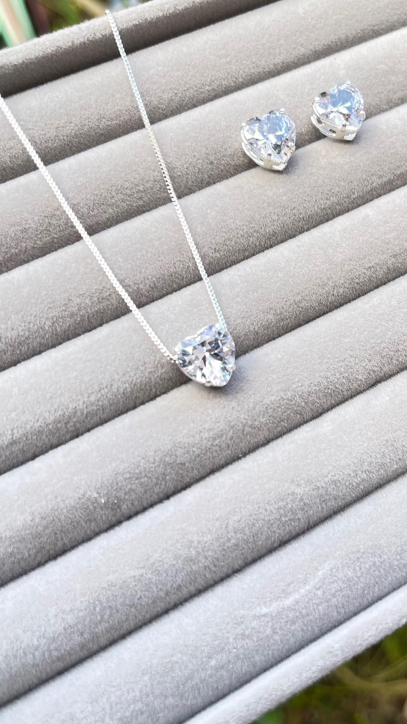 Conjunto Coração Cristal Folheado a Prata - Imagem 3