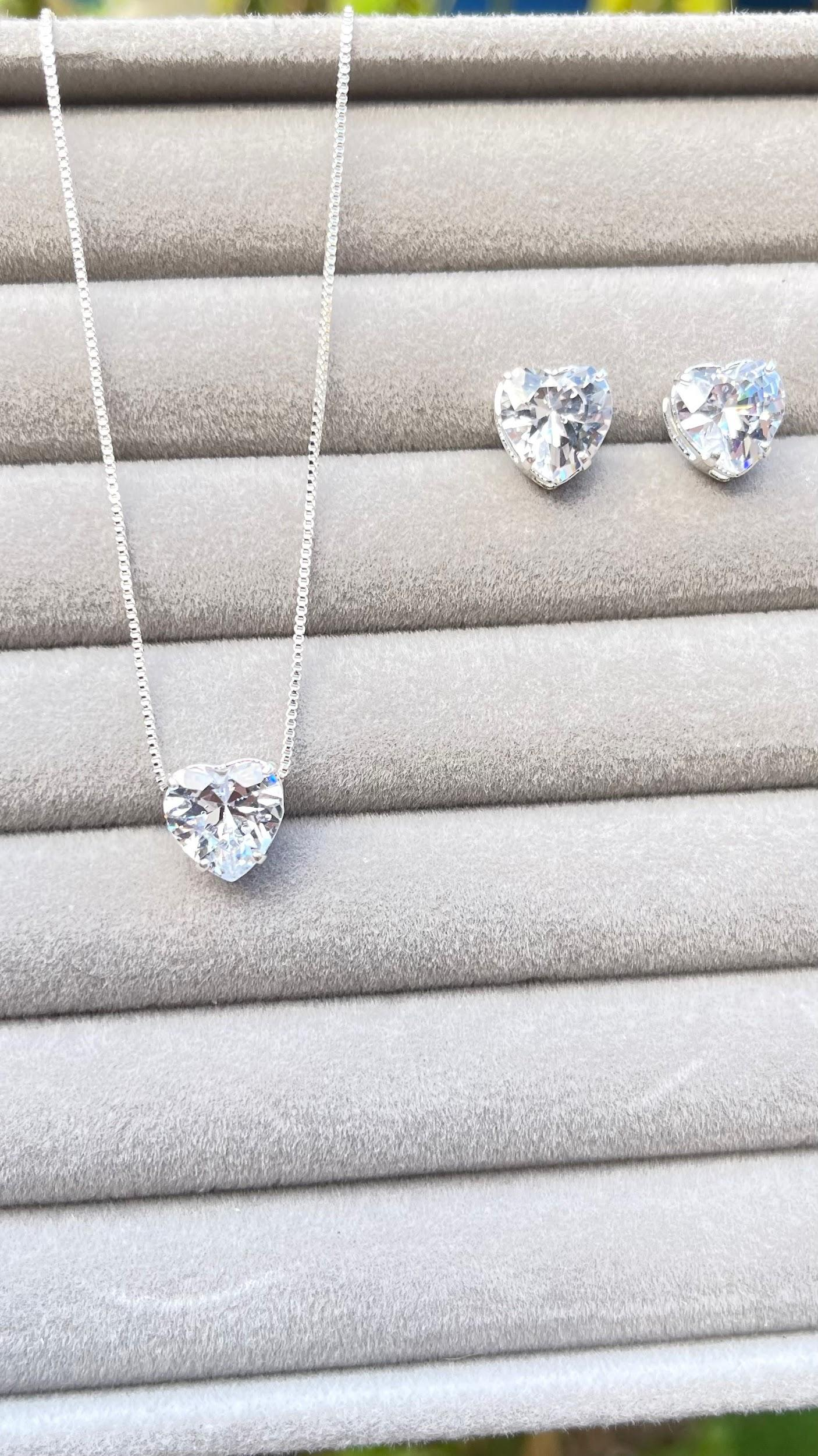 Conjunto Coração Cristal Folheado a Prata - Imagem 4